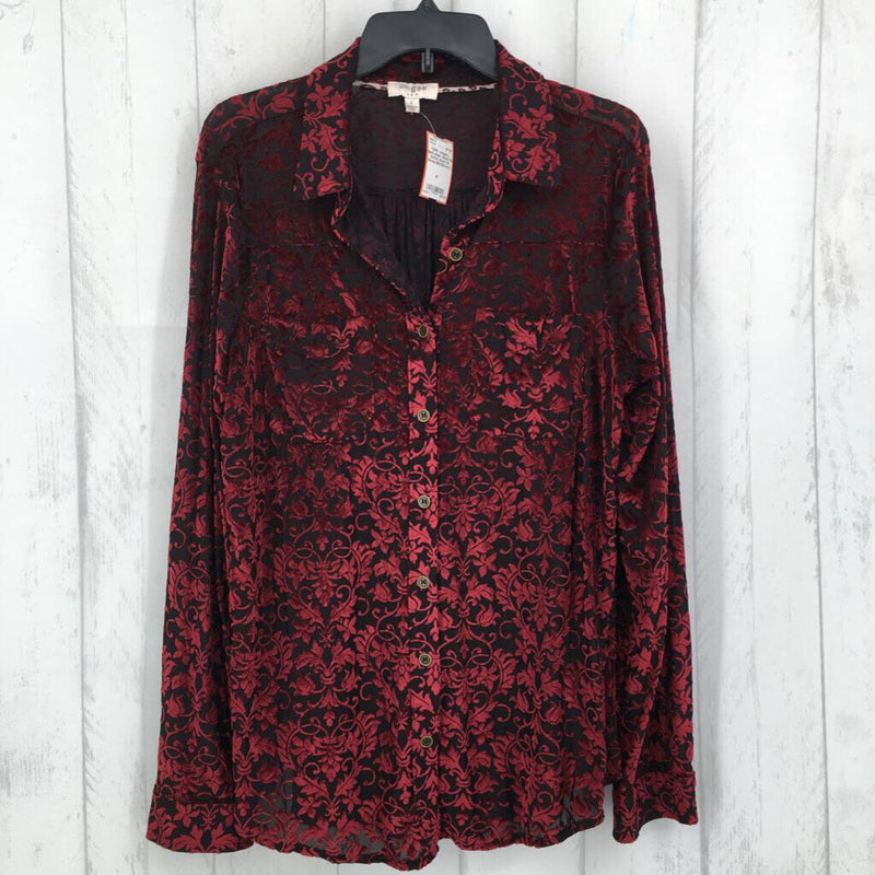 L Semi sheer velvet flo button down l/s blouse