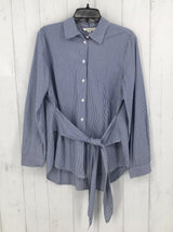 M Striped tie waist button down l/s top