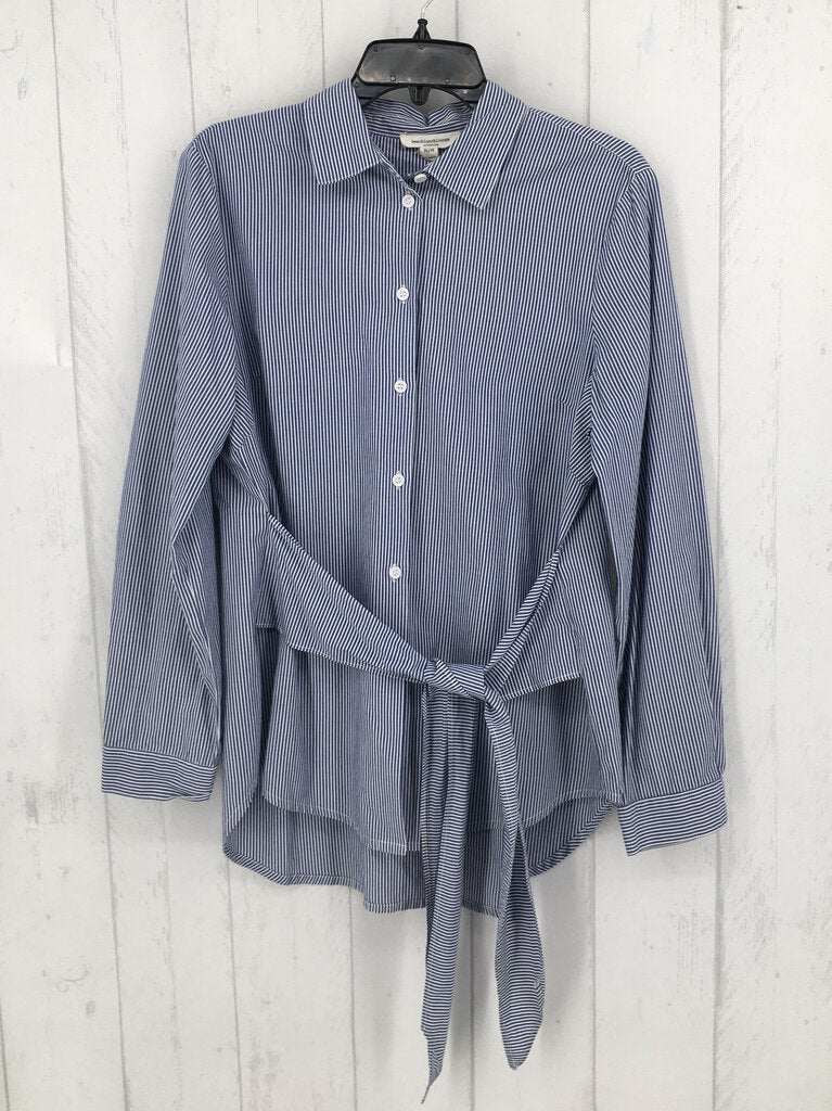 M Striped tie waist button down l/s top