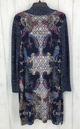 2(L) Paisley print long open front cardigan