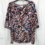 XL Printed ruffled elbow slv top