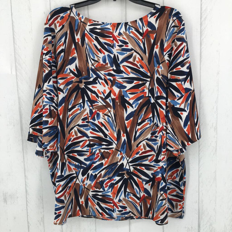 XL Printed ruffled elbow slv top