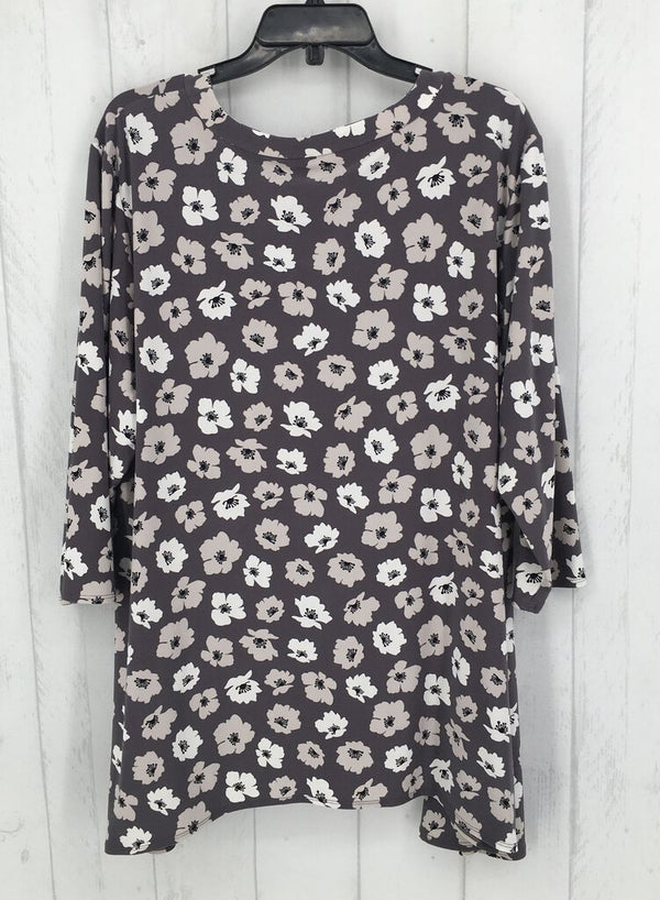 3X Flo print swing hem l/s top