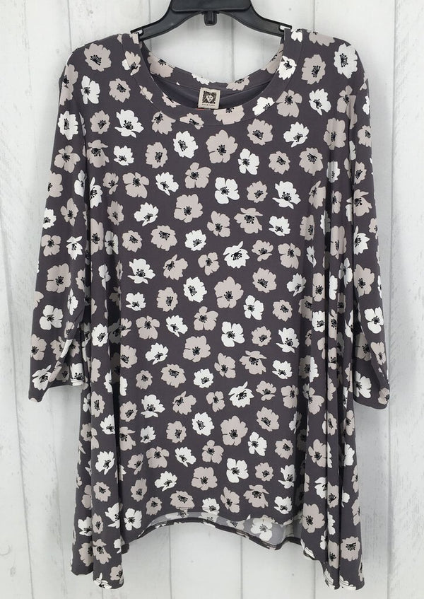 3X Flo print swing hem l/s top