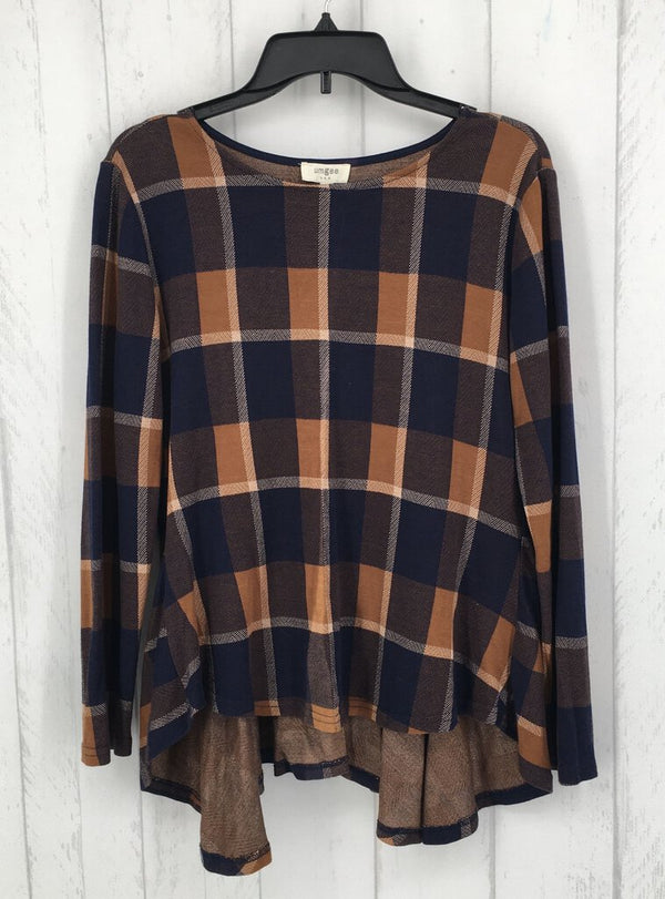 M Plaid hi-lo l/s top