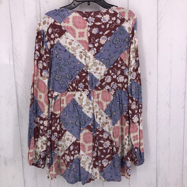 S Smocked printed l/s top