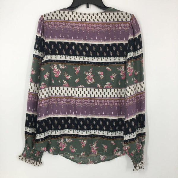 S Smocked flo print l/s top