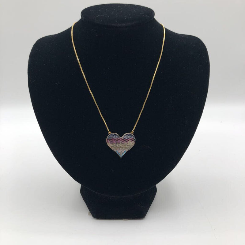 10" Rhinestone heart pendant necklace