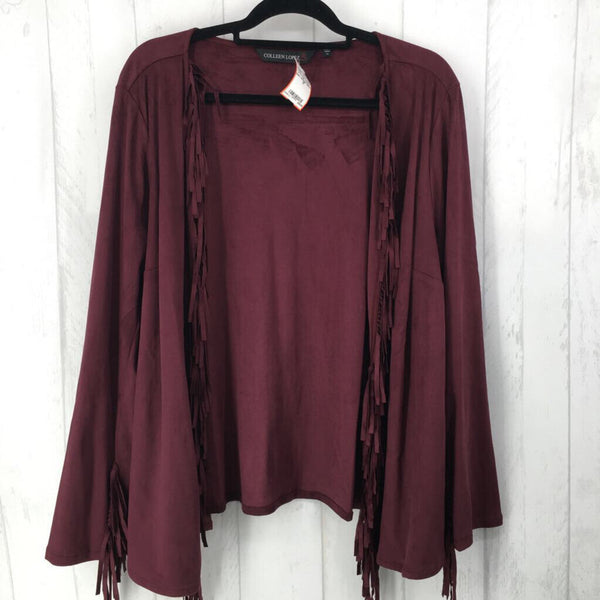 2X Fringe trimmed open cardigan