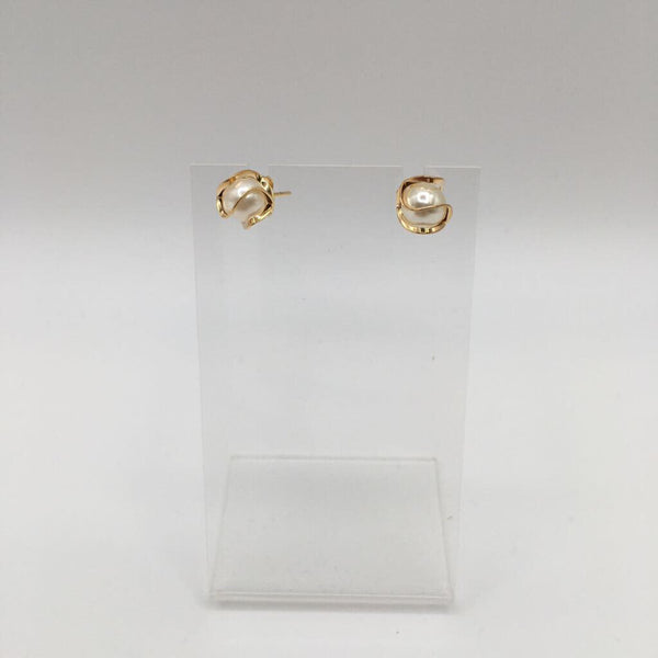 Gold plated caged pearl earrings