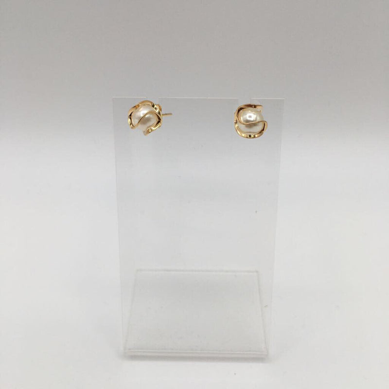 Gold plated caged pearl earrings