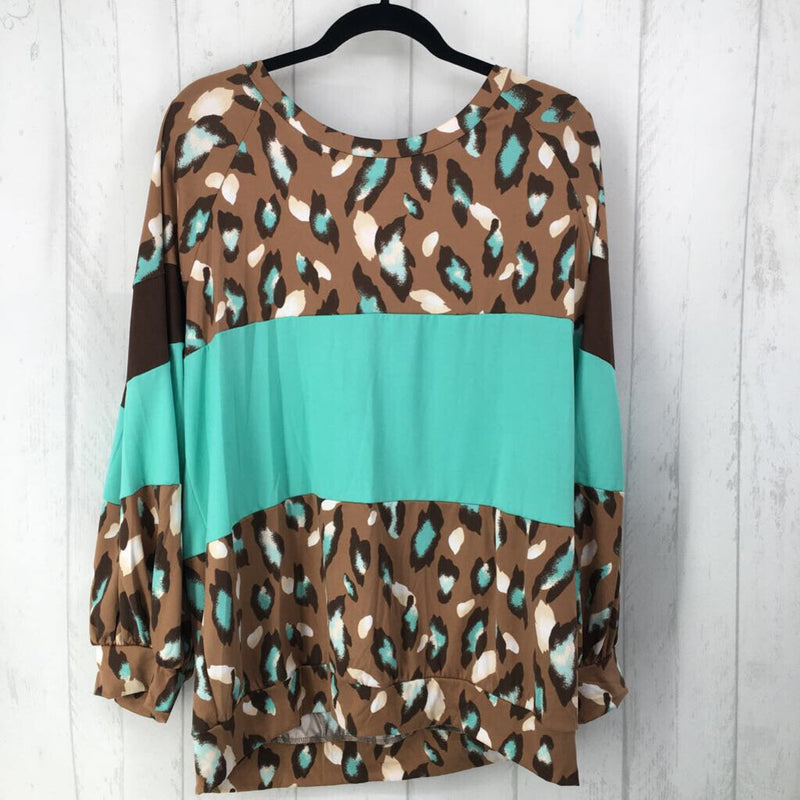 1X Animal print colorblock l/s top