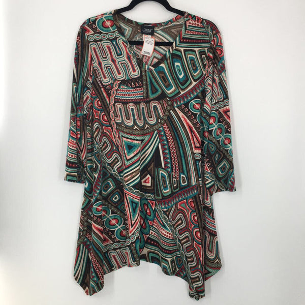 L Printed v-neck 3/4 slv tunic