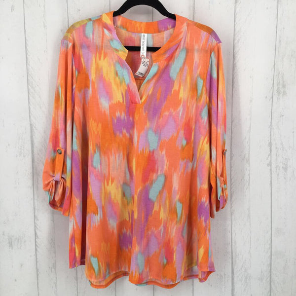 XL Tie-dye v-neck tab slv tunic