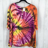 XL Tie-dye button front s/s top