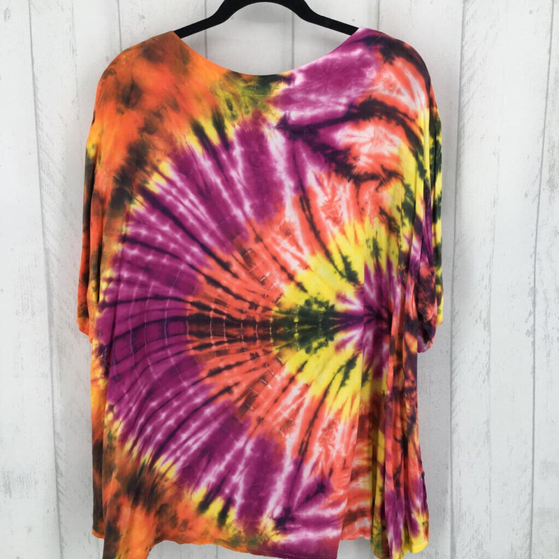 XL Tie-dye button front s/s top