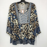 L Mixed media tie front l/s top