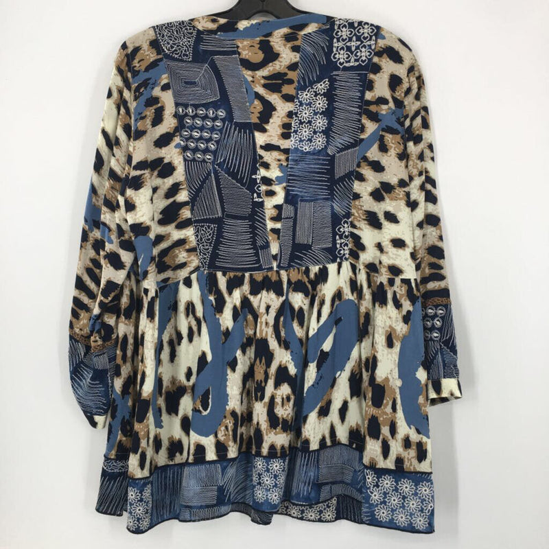 L Mixed media tie front l/s top