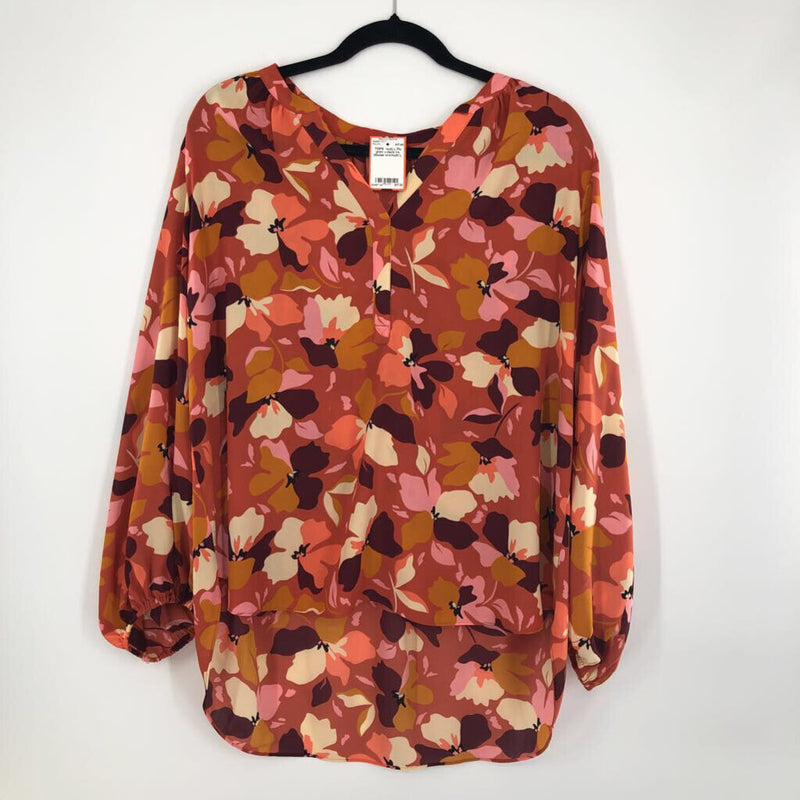 L Flo print v-neck l/s blouse