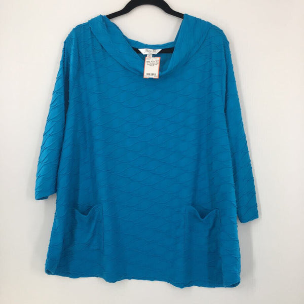 2X Textured cowl neck 3/4 slv top