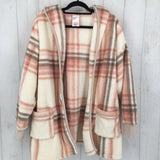 1x plaid open pocket cardigan