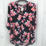 XL Flo print v-neck tab slv tunic