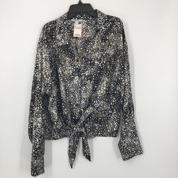 L Printed button down l/s top