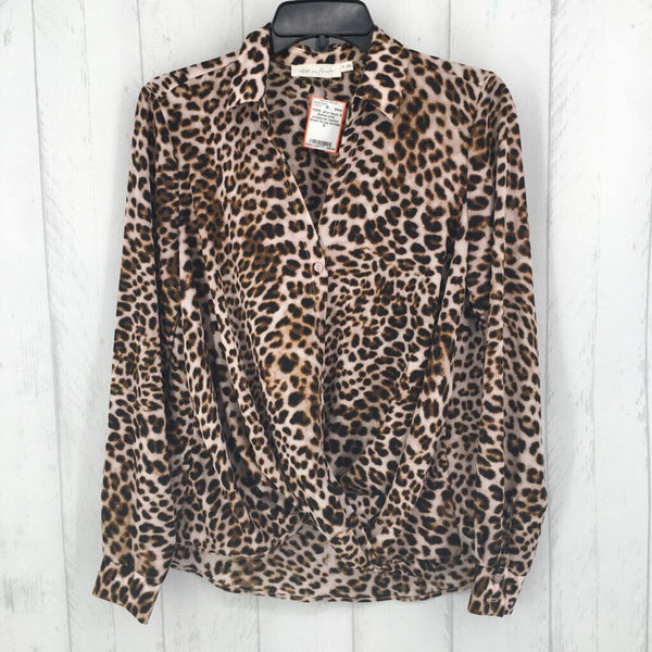 S Animal print crossover button down l/s top