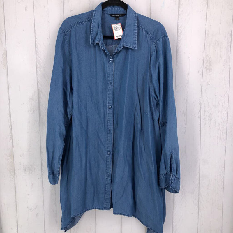 3X A-line button down denim l/s top