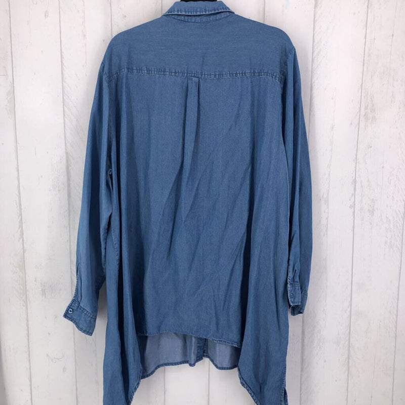 3X A-line button down denim l/s top