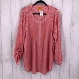 3X Plaid half-button 3/4 slv top