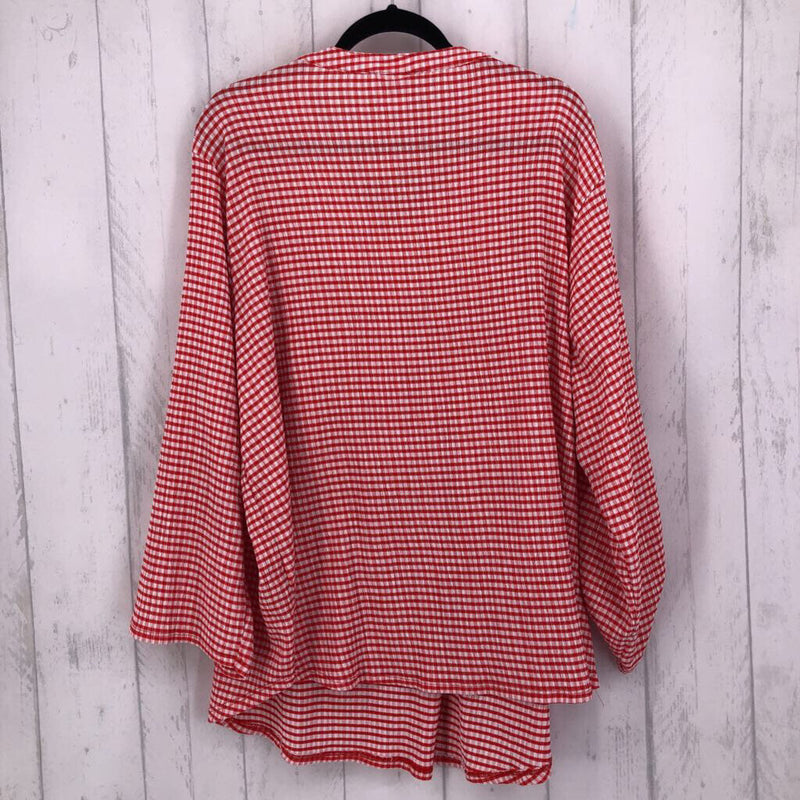 3X Plaid half-button 3/4 slv top