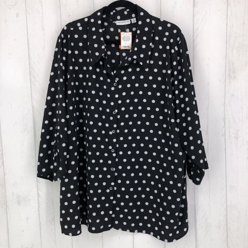 3X Polka-dot button down 3/4 slv top