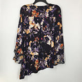 S Flo print v-neck ruffle slv top