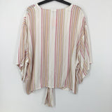 L Striped tie front elbow slv top