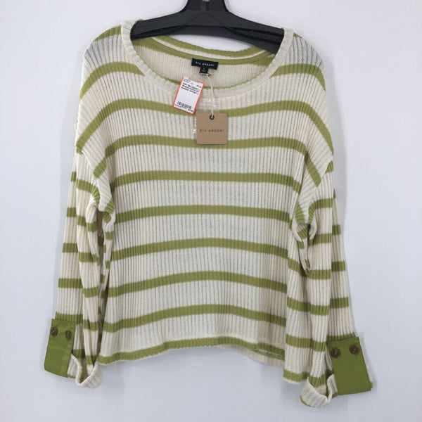 L Striped button slv sweater