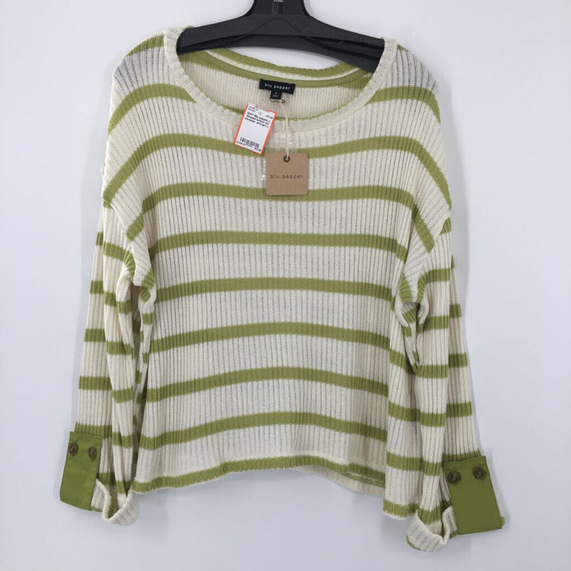 L Striped button slv sweater