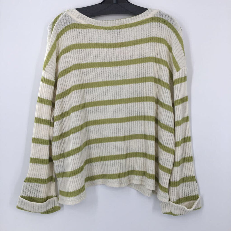 L Striped button slv sweater