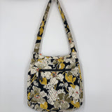 Quilted flo print front flap crossbody