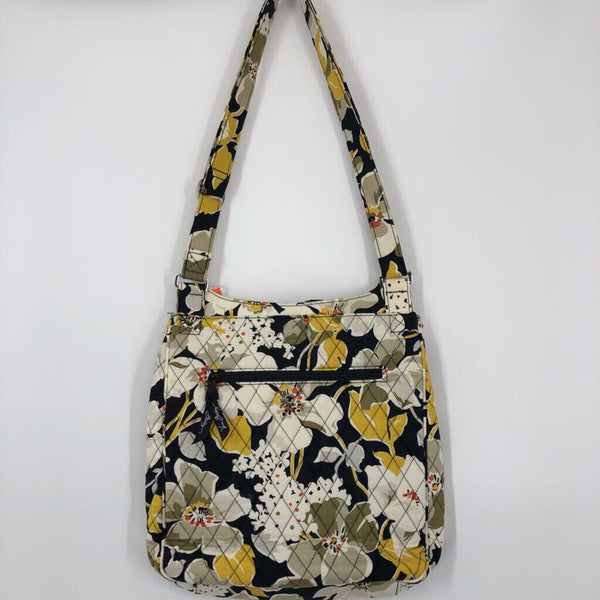 Quilted flo print front flap crossbody