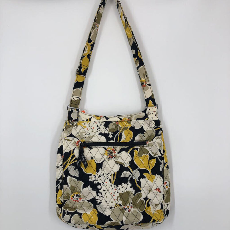 Quilted flo print front flap crossbody