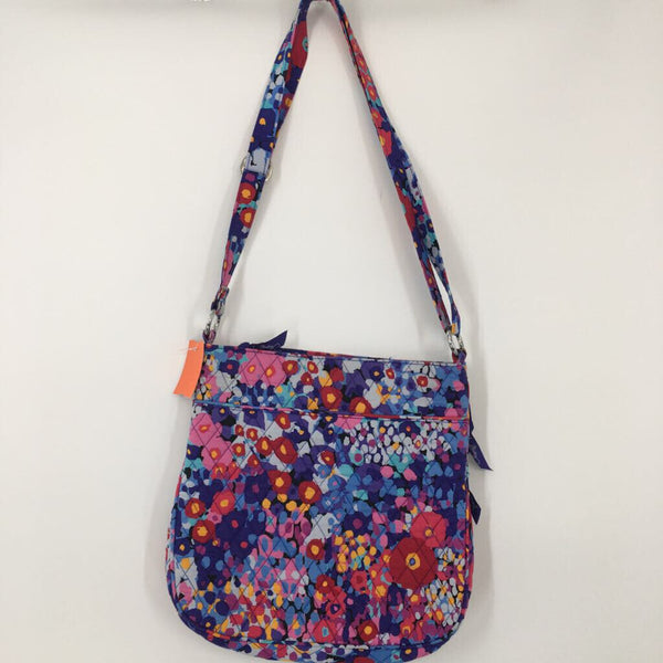 Quilted flo print triple zip crossbody