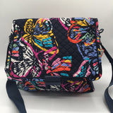 Quilted flo print messenger bag