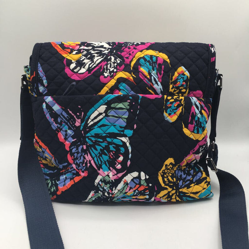 Quilted flo print messenger bag