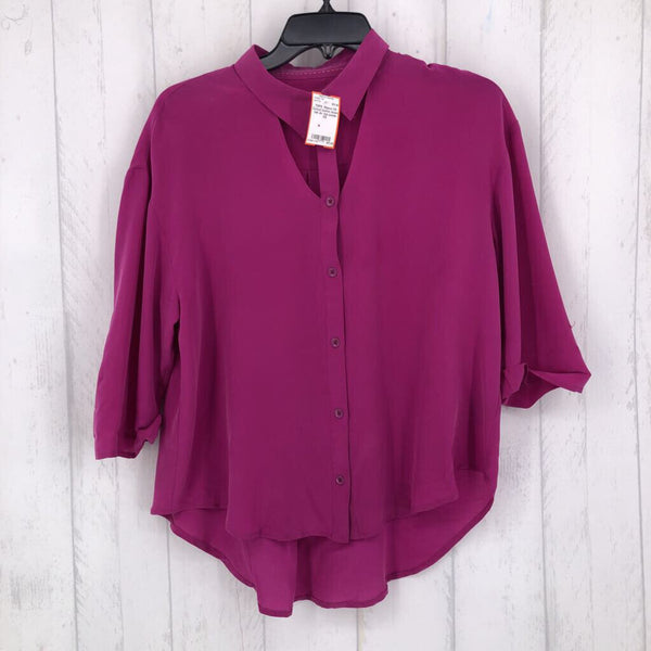 XS Cutout button down tab slv top