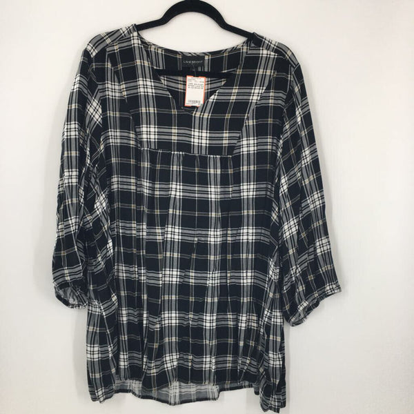 26 Plaid v-neck 3/4 slv top