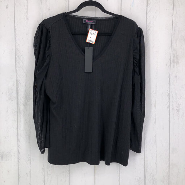 1X V-neck sheer slv top