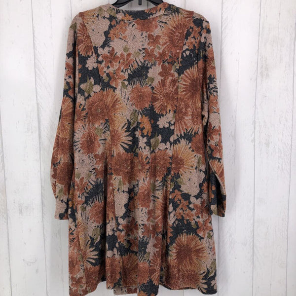 XL Flo print buttoned long cardigan