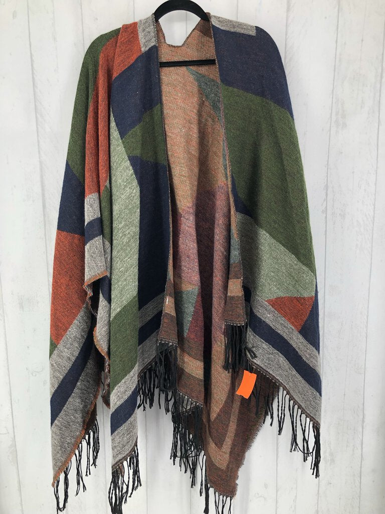 O/S Plaid fringe hem poncho