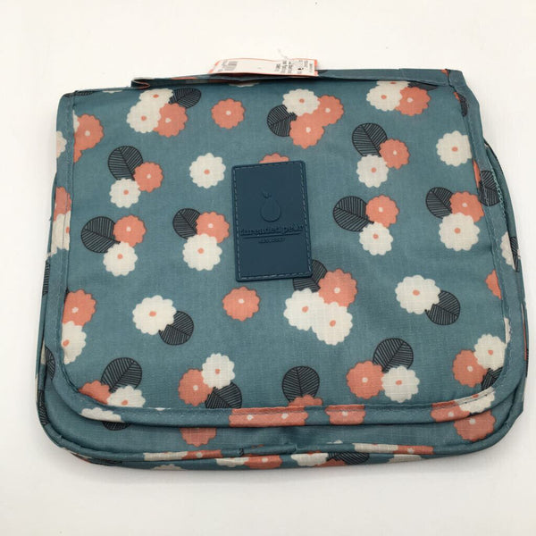 blue threaded pear floral hanging toiletry bag